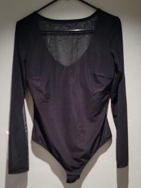 Black Long-Sleeve V-Neck Bodysuit
